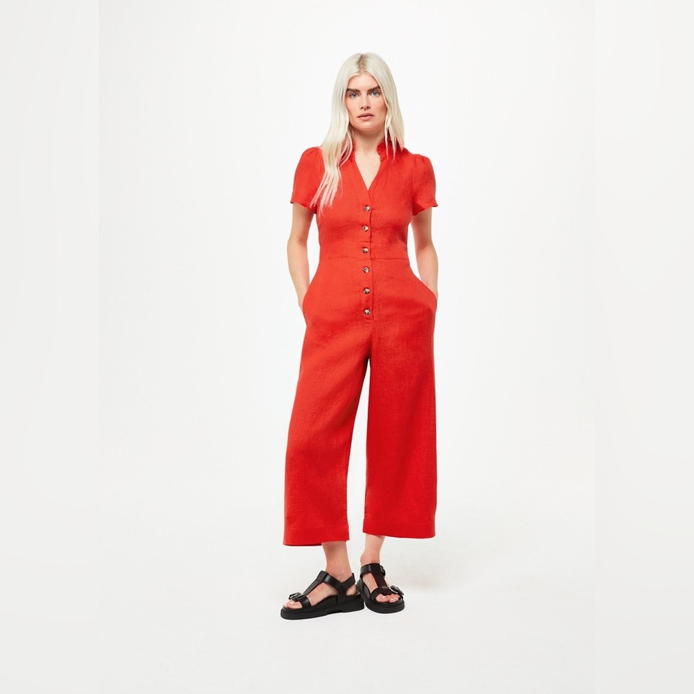 Whistles Red and Orange Jumpsuit with Wide-Leg Cropped Pants